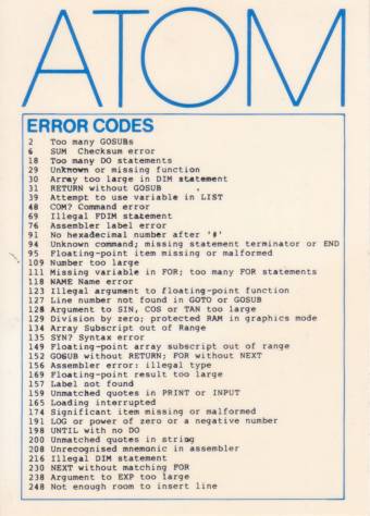 Atom reference card side 1